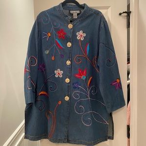 Vintage Embroidered Denim Mini Shirt Dress
